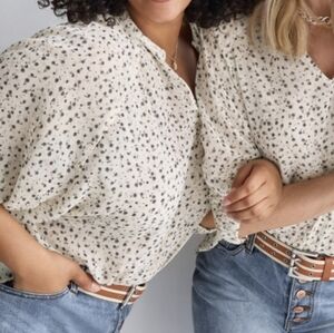 CAbi Cream Floral Split-Neck Blouse